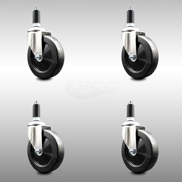 Service Caster 5 Inch 316SS Soft Rubber Wheel Swivel 1-1/4 Inch Expanding Stem Caster Set SCC SCC-SS316EX20S514-SRS-114-4 - main